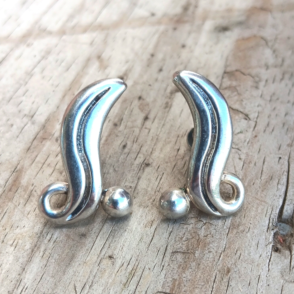 Vtg Taxco Sterling Silver Earrings